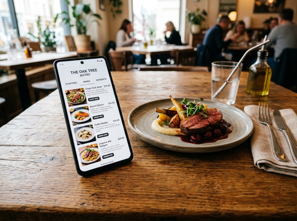 Clean smartphone display showing a Tablio digital restaurant menu